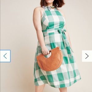 Anthropologie Gingham Linen Halter Dress. Plus NWT